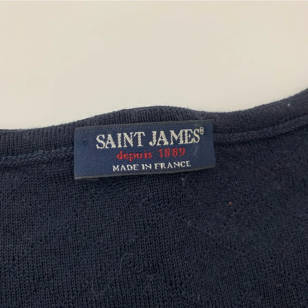Saint James Cardigan Wool Blue France Sz 12 Metal Clasps Nautical Old Money - Picture 7 of 12